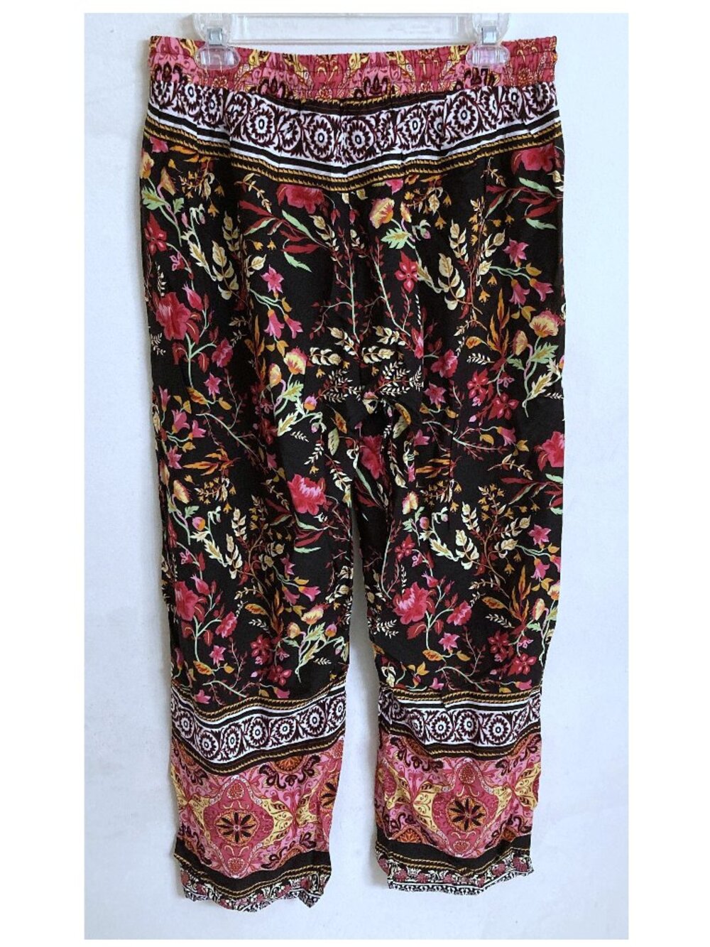 Paparazzi Black Pink Floral Bohemian Silky Viscose Wide Leg Pants Size XL NWT - Picture 2 of 6